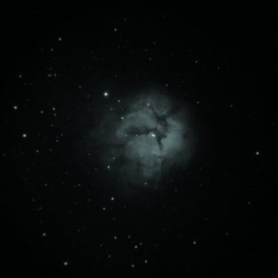 Trifid Nebula by Ray Taylor. Settings: Long Exposure mode, taken through telescope with NVD