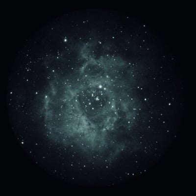 Rosette Nebula by Ray Taylor. Settings: Long Exposure mode taken through telescope with NVD