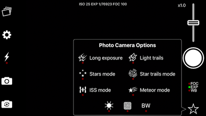 The Camera Options panel