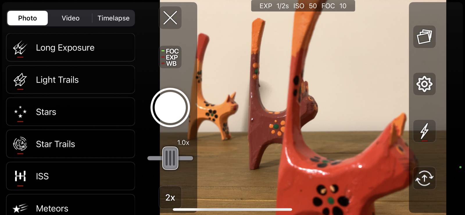 The Camera Options panel