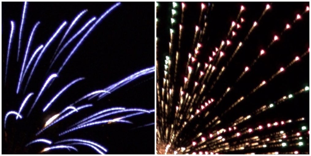 Comparing fireworks photos at different shutter speeds